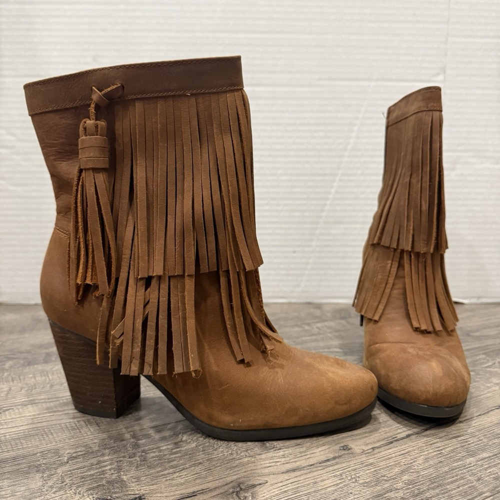 Denim & Supply Ralph Lauren Brown Leather Fringe Tassel Ankle Boots Womens 8